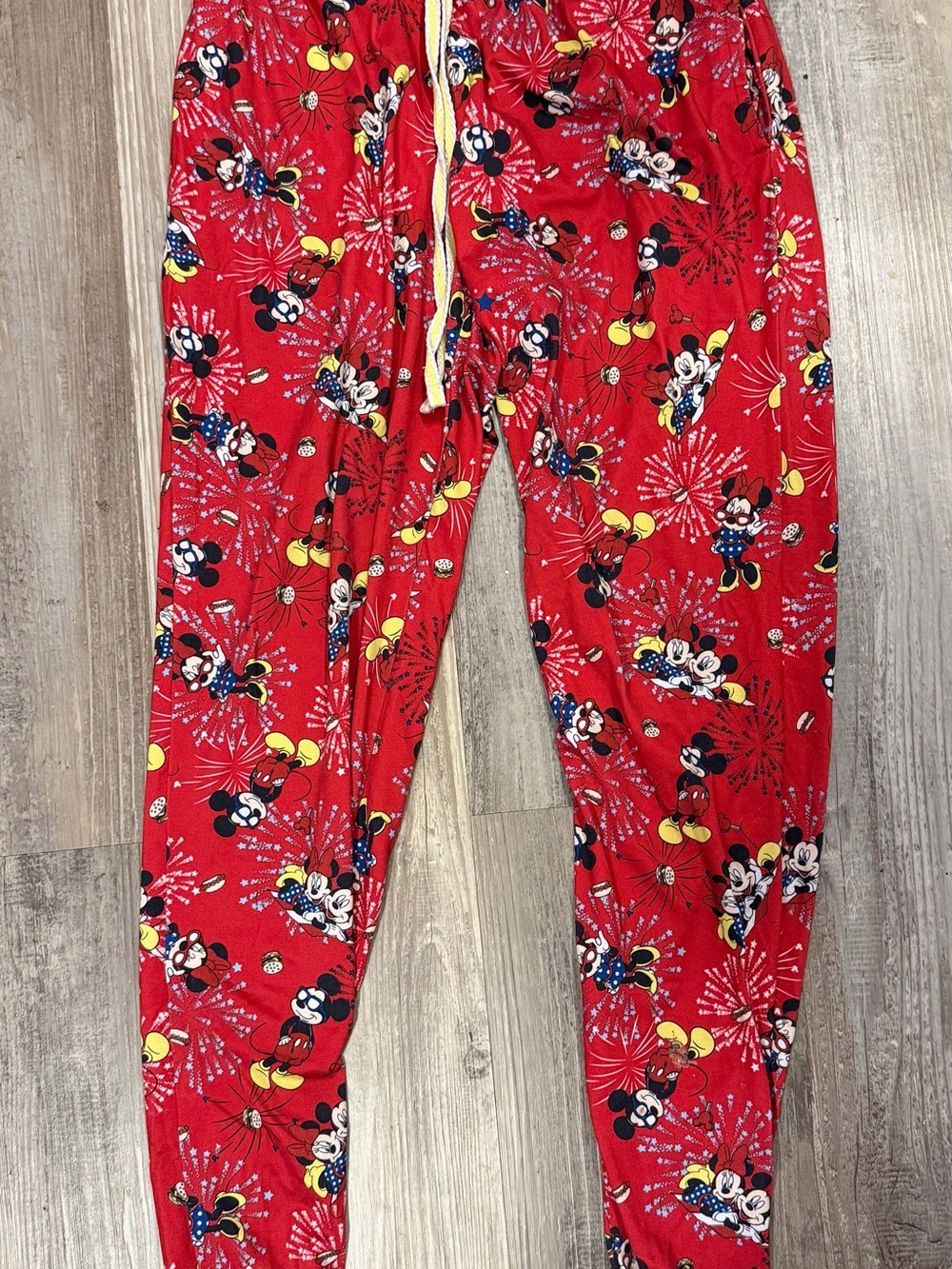 Disney Minnie Mouse Pajama Pants Womens XS Red 4th Of July Fireworks Jogger - Picture 3 of 6